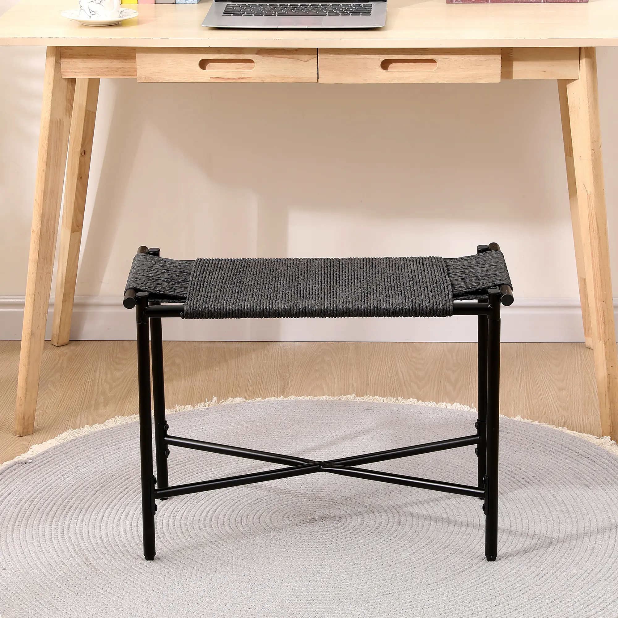 Entryway Ottoman Hand-woven Boho Vanity Chairs Footrest Stools for Living Room Sofas
