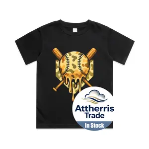 Baseball Drip for Boys Ice Cream Dripping Boys Baseball Camo Cotton T-shirt, Graphic Print Round Neck Short Sleeve Casual Tee for Boys Girls
