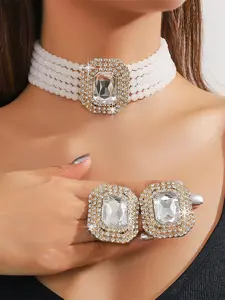 Women's Elegant Artificial Crystal Decor Choker & Dangle Earrings, Exquisite Trendy Jewelry Set, Fashionable Accessories for Party & Daily Clothing Decor