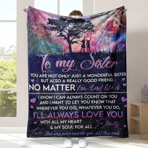 To My Sister Letter Pattern Blanket, 1 Count Soft Comfortable Throw, Air-Conditioned Room Blanket, Warm Nap Blanket For Home Office, Gift For Sister
