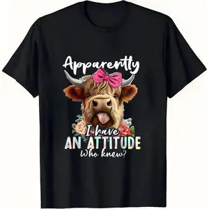 Apparently I Have an Attitude Cow Graphic Hoodie / Crewneck / T-Shirt – Funny Highland Cow Top for Women, Cute & Trendy Oversized Fall Winter Streetwear cute highland cow design highiand cow hoodie