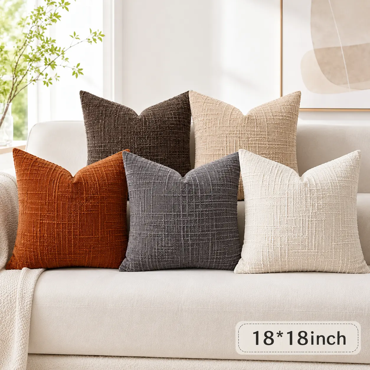 Pack of 2, 18*18 inches soft chenille pillow covers (no inserts), textured, wrinkle-resistant, modern farmhouse style, suitable for home and office, ideal for aesthetic home decor (inserts sold separately; suitable for room and home decoration needs).