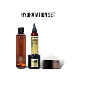 Hydration Set: Moisture Cream, Leave-In Hibiscus & Apple Cider, Avocado Butter , Hair growth Oil