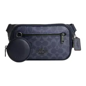 COACH Elias 29 Classic Monogram Denim Crossbody Waist Bag for Men, Large, Midnight Navy
