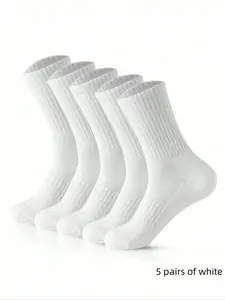 5 Pairs/10 Pairs Solid Color Socks, Simple Casual Sports, Anti-Slip Sole, Versatile Unisex Mid-Calf Socks
