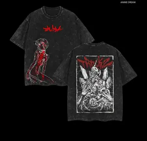 valentine shirts Ayanami Rei Neon Genesis Evangelion Anime Double Printed Vintage Washed Tee Unisex Oversize Heavyweight Cotton T-shirt for Anime Fans and Lovers
