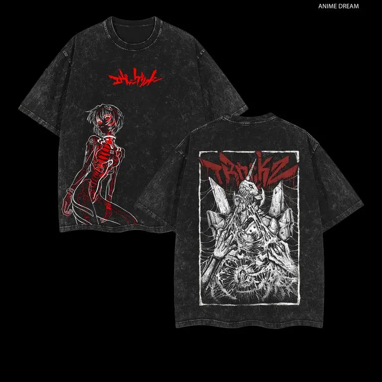 valentine shirts Anime Double Printed Vintage Washed Tee Unisex Oversize Heavyweight Cotton T-shirt for Anime Fans and Lovers