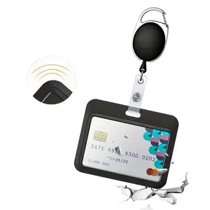 2pcs (1pc horizontal card holder + 1pc stretchable badge reel) ID badge holder with push-pull horizontal card box, stretchable badge reel plastic card protector, suitable for office, school, credit card, access card, driver's license, pass. The stretchabl