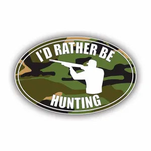 Camo Oval I'd Rather be Hunting Sticker - Decal - American Made - UV Protected - hunt hunter hunting outdoors, Laptop Water Bottle Decal Sticker
