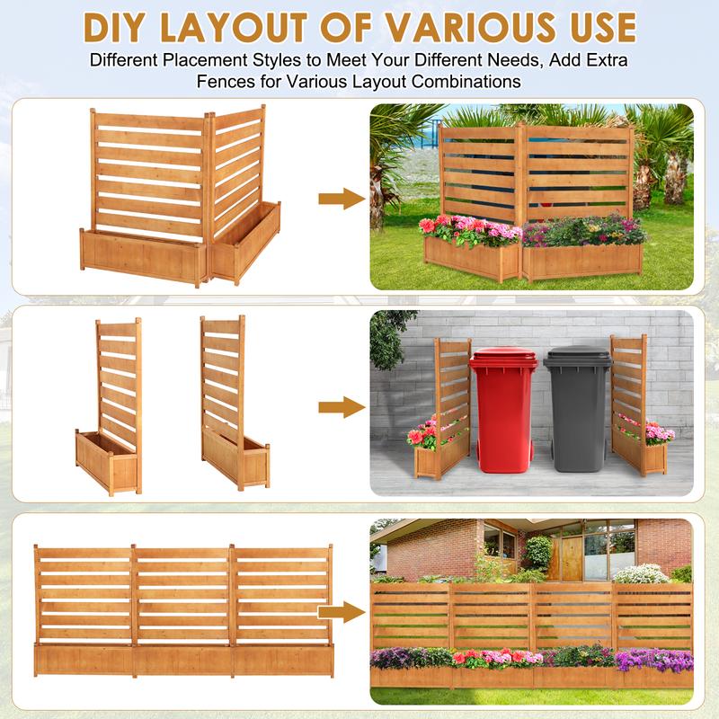 Lilypelle Air Conditioner Fence Outdoor Freestanding Wood Privacy Screen with Planter Box for Trash Can Pool Equipment Enclosure, No-Dig Kit