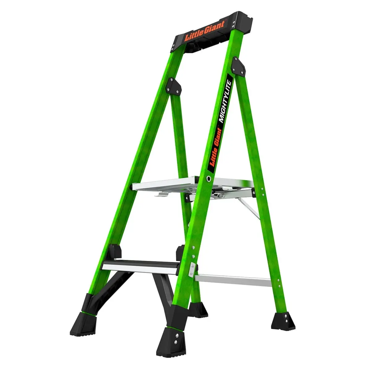 Little Giant Ladders B3145164 MightyLite Fiberglass 2-Step Step Ladder - 4 ft (48 in) Type IAA, Green, 375 lbs Capacity, Pre-Assembled, Safe Reach for High Places, Ground Cue Audible Click, ANSI & OSHA Compliant, Anti-Slip Design, Tool Tray Top Cap, Fiber