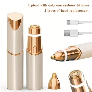Electric Brow Trimmer 2-In-1 Women's Facial Hair Clipper, Portable Razor, Painless Eyebrow Trimmer, Pain-Free Lip Hair Remover, USB Charging, Mini Eyebrow Shaper, Eyebrow Shaping Tool, Eyebrow Products