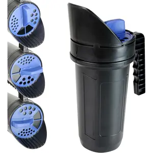 8740A: 64-Ounce Black Poly Hand Shaker Spreader for Turf, Fertilizer, Grass Seed, Salt and Sand, Year-Round Use, Large Grip Handle with 3 Openings for Pellets and Particles