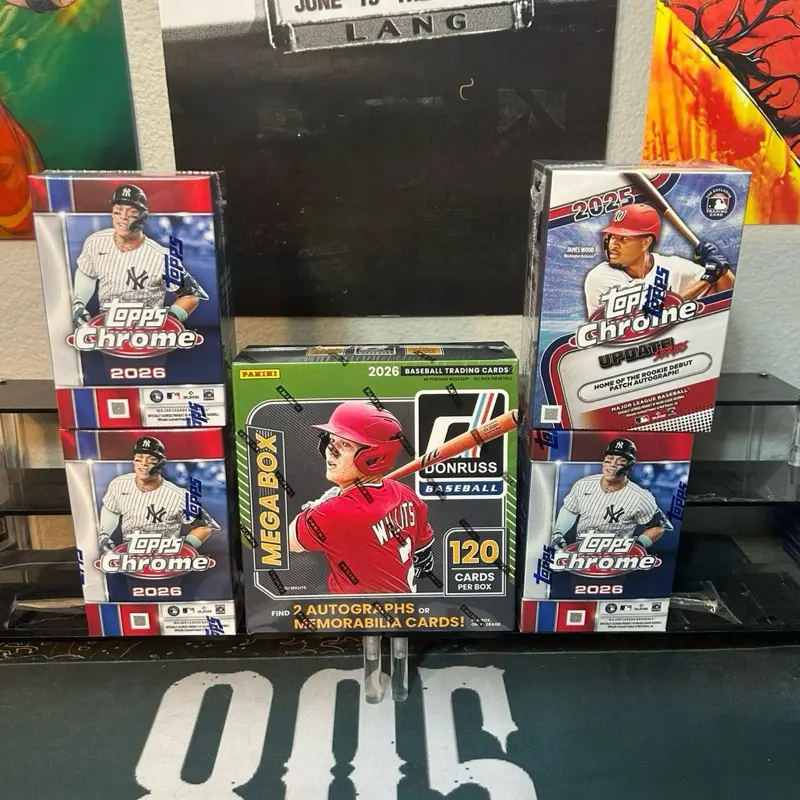 3x 2026 TOPPS CHROME BLASTER 1x 2025 UPDATE SERIES BLASTER 1x DONRUSS MEGA BOX 2026