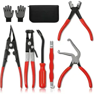 8 count Automotive Electrical Disconnect Pliers Kit w/Gloves - High-Carbon Steel Connector Separator, Hose Clamp & Trim Clip  for Auto Repair,Automotive Repair Tool Kit