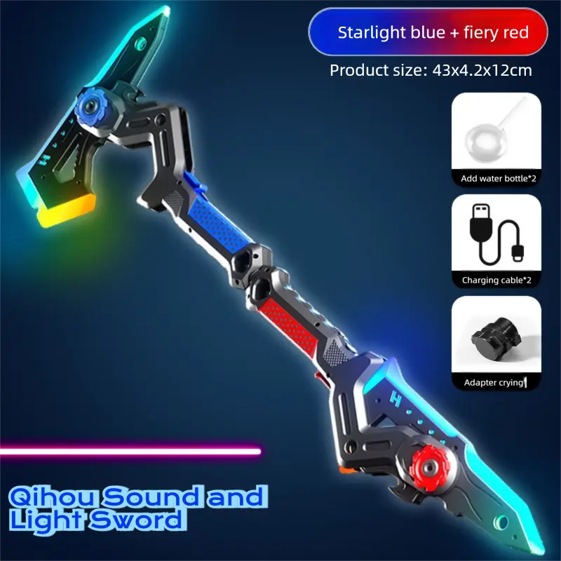 TikTok Trending 2-in-1 Light Up Axe & Neon Light Up Sword Saber Toy, Colorful LED Glow, Spray Effect, Transforming Weapon, Safe for Boys Role Play, Perfect Boy Gifts for Adventure Lovers