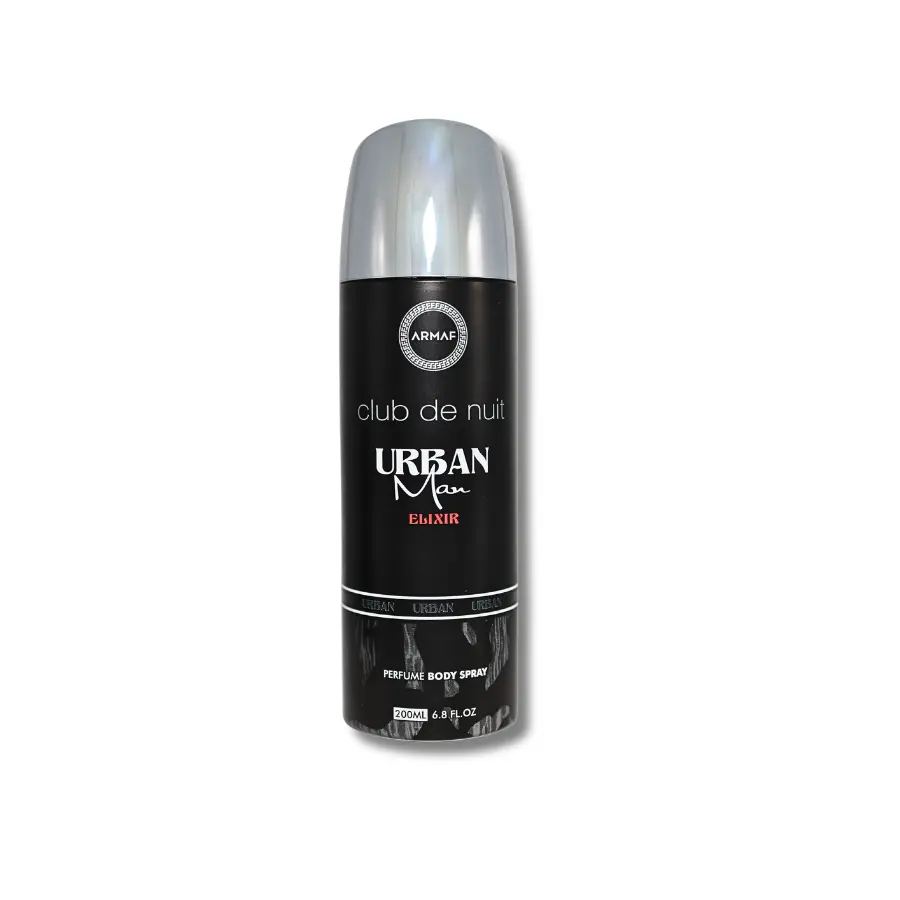Armaf Club De Nuit Urban Man Elixir Body Spray for Men, Long-Lasting Aromatic Spicy Woody Scent with Citrus and Floral Notes, 200ml, Amber