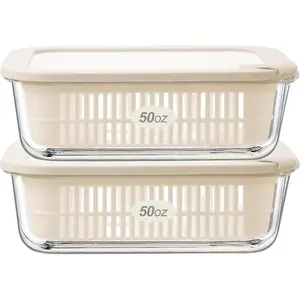 Urban Green Glass Food Storage Containers with Glass Lids, Microwave Safe Food Container Set, Aitight Meal Prep Container Set, BPA Free Colander, LeakProof, 2 Pack
