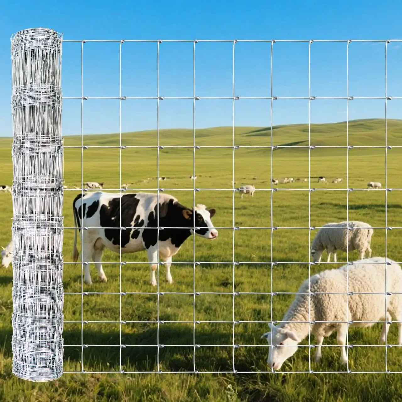 Cattle Fence 4ft x 164ft Heavy Zinc Coating Farm Fence,Galvanized Field Wire Fencing Deer Fence,Goat Fence,Hog Wire Fencing for Yard Livestock & Animals Protection