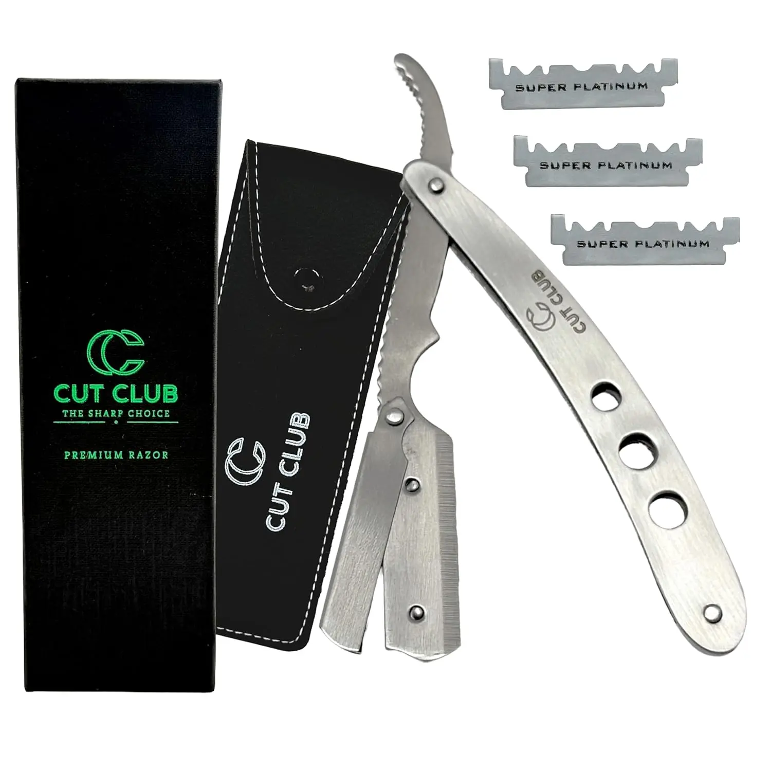 ® Professional Straight Razor for Men – Stainless Steel Barber Straight Edge Razor Kit with 10 Double Edge Blades, Navajas Para Barbero for Men’s Shaving, Giftable Box & Leather Pouch (Silver)