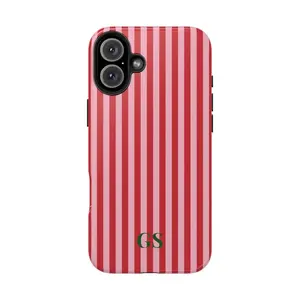 Personalized Red Phone Case Custom Monogram iPhone Case Aesthetic Cherry Striped Phone Case Summer Coastal Phone Case Preppy Phonecase Beach gift for her men's cool gadgets iphone 17 pro max cases girls