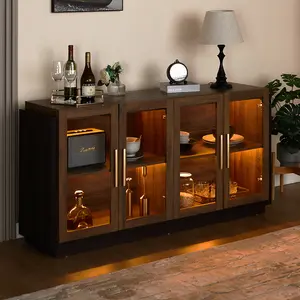 AMERLIFE Sideboard Buffet Cabinet with Storage, 64" Kitchen Sideboard with LED Light, Modern Wood Glass-Buffet Cabinet,Best Gift Ideas/Christmas Gifts