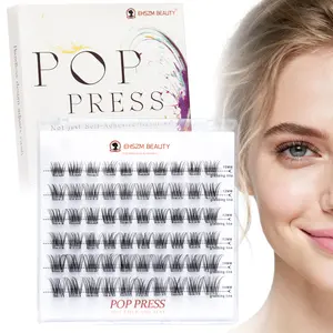 EHSZM BEAUTY POP PRESS Self-Adhesive Lash Clusters, 1-Minute Pre-Glued Press-On, No Glue Needed, All-Day No-Fall, Natural-Curl, Ideal for Daily Makeup