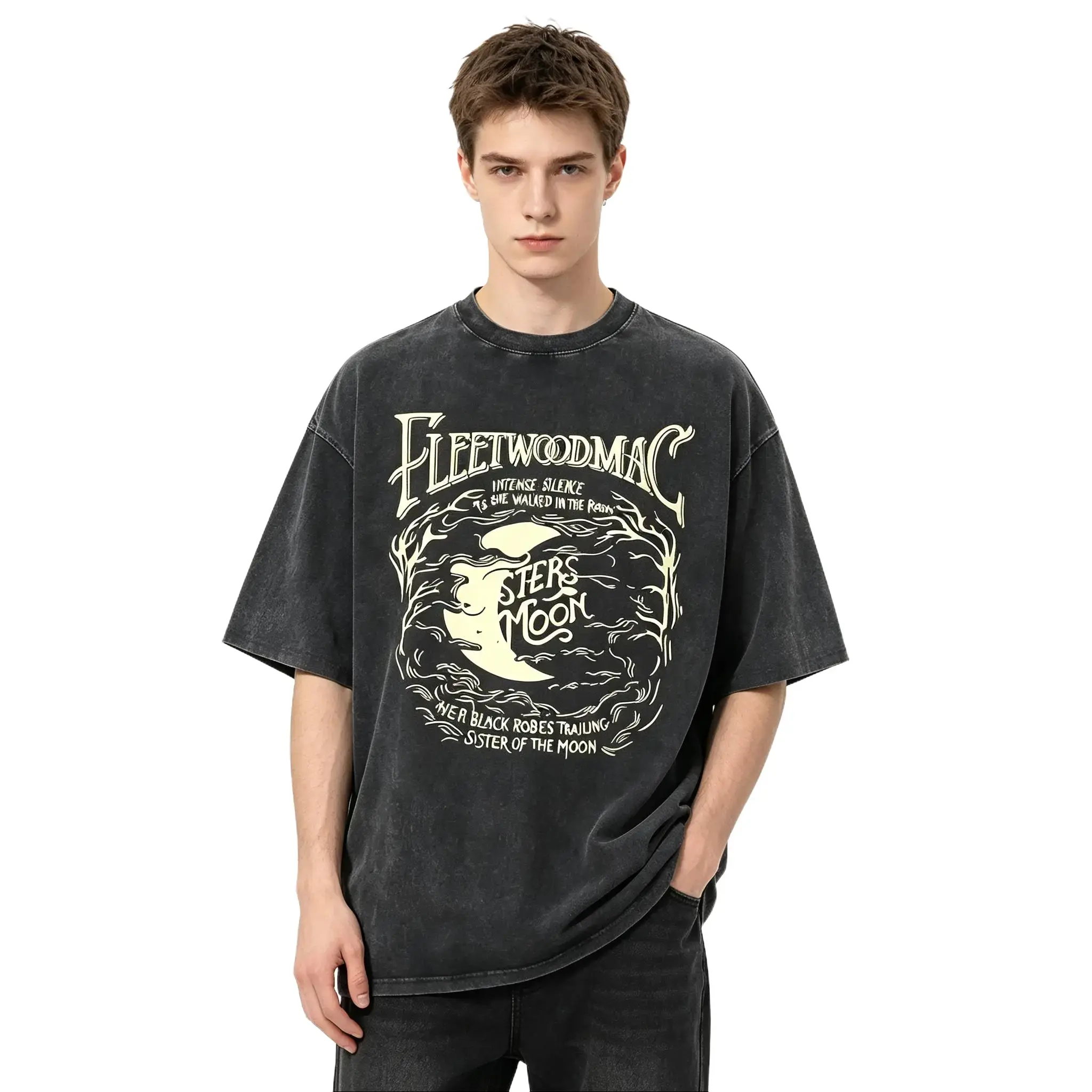 [BT] fleetwood mac t shirt, vintage band tee, retro rock graphic tee, washed black t shirt, oversized streetwear, sisters of the moon shirt, 70s rock band tee, aesthetic vintage top, mens vintage t shirt, loose fit casual tee, retro music shirt