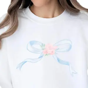 Blue Bow Watercolor sweatshirt with flowers