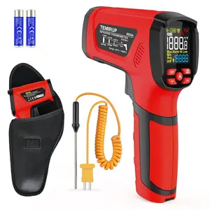TEMIRUP Red Infrared Thermometer -40°F~2912°F (-40°C~1600°C) Adjustable Emissivity, 50:1 D:S Ratio, Dual Laser High Temperature Gun with K-Type Probe – for Industrial, Metallurgy, Kiln, Forge, HVAC