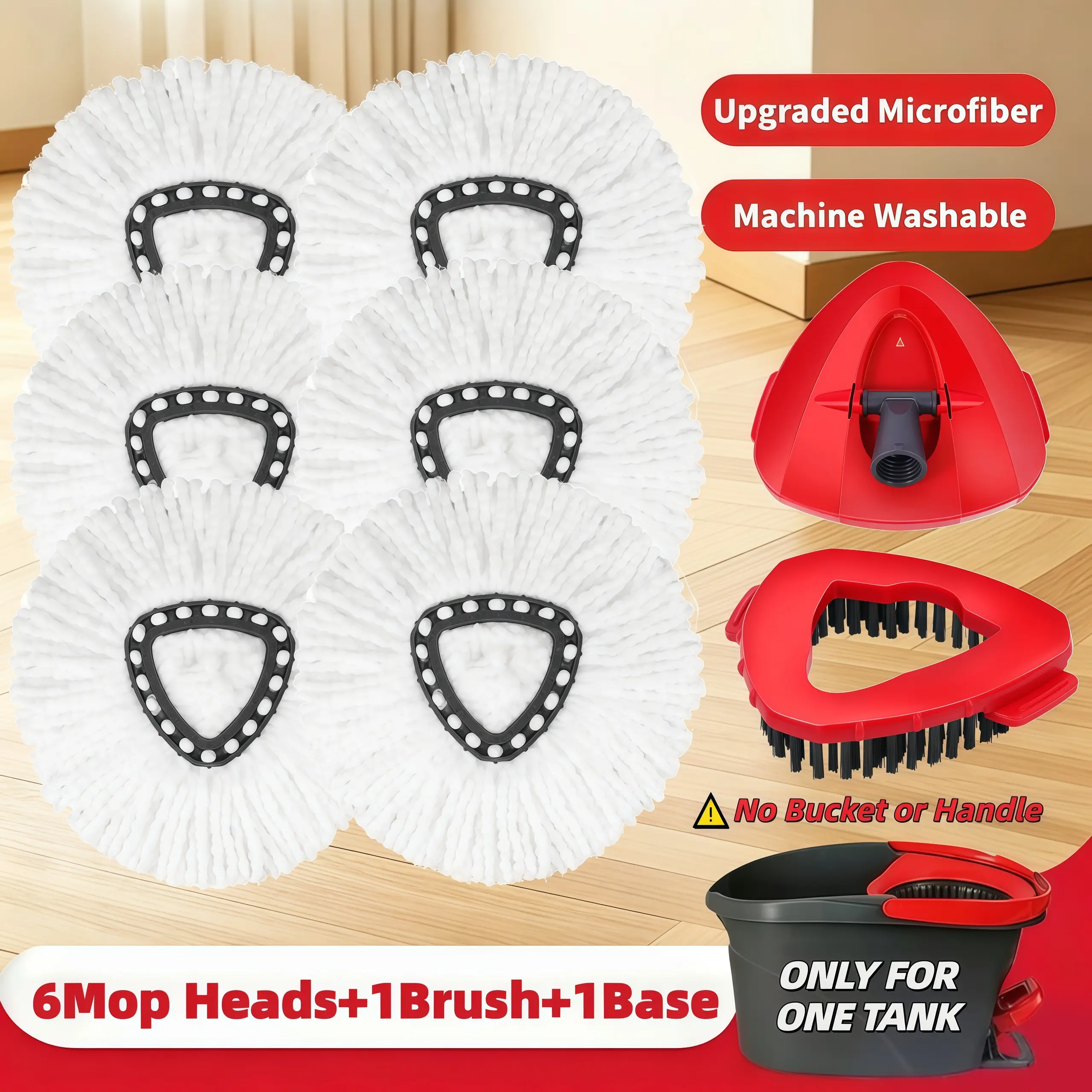 6 Pack Microfiber Mop Pad Refill Set - Removable, Washable, Absorbent, Easywring Fit Home Cleaning Bundle for Home Users, Compatible with O Cedar 1-Tank System & Vileda 2-in-1 Turbo Triangle Brush Scrubber, Ideal for Deep Clean
