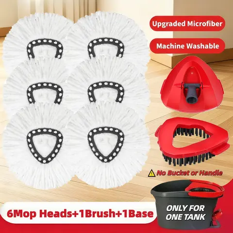 6 Pack Microfiber Spin Mop Pad Refill Set - Removable, Washable, Absorbent Microfiber Towel for Deep Clean, Easywring Home Care Supplies, Compatible with O Cedar 1-Tank System & Vileda 2-in-1 Turbo Triangle Brush Scrubber, Super-Absorbent Pads for Spills