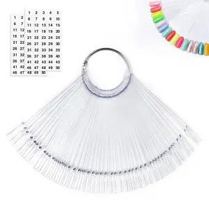 50 Pcs Clear Nail Swatch Sticks with Ring and Numbered Tips, False Nail Sample Sticks for Nail Art Polish Color Practice Fan-shaped Display