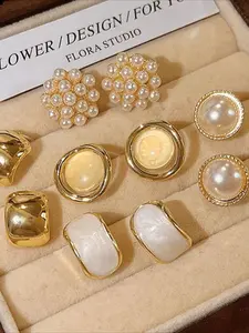 6pc Brand-new Exquisite Imitation Pearl Earring Set, High quality earrings, Suitable for Parties, Banquets and Daily Wear, Romantic Gift for Valentine's Day, Mother's Day or Birthday, Ladies' Earrings, Ear Studs, Minimalist Earrings