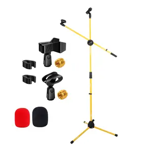 5 Core Microphone Stand Floor 2 Mic Clips Universal Height Adjustable Tripod Mic Stands w Boom Arm