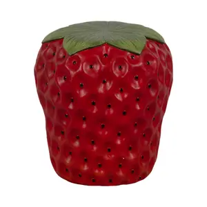 212 MAIN 17 in. Whimsical Polyresin Strawberry Garden Stool - Red, Lifelike Look