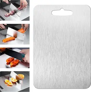 Stainless Steel Cutting Board, Double Sided Cutting Boards for Kitchen, SUS 304 Chopping Board for Meat,Fruit,Vegetables,Baby Food,Dishwasher Safe… (13.2 x 9.1 in)
