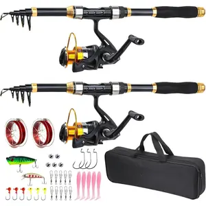 Yoilrey Fishing Rod and Reel Combo - 5.9ft Telescopic Fishing Pole Starter Kit with Spinning Reel, Fishing Line, Lure Box & Tackle Bag for Travel