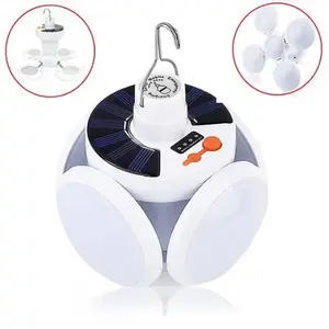 Portable Solar Camping Light, Foldable LED Football Light Bulb with Hook, Rechargeable USB Table Lamp for Home, Office, Tent, Emergency Power Outage Lighting