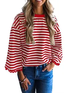 Dokotoo Sweatshirt for Women Long Sleeve Striped Oversized Sweatshirts Casual Crewneck Pullover Top 2026 Summer Outfits