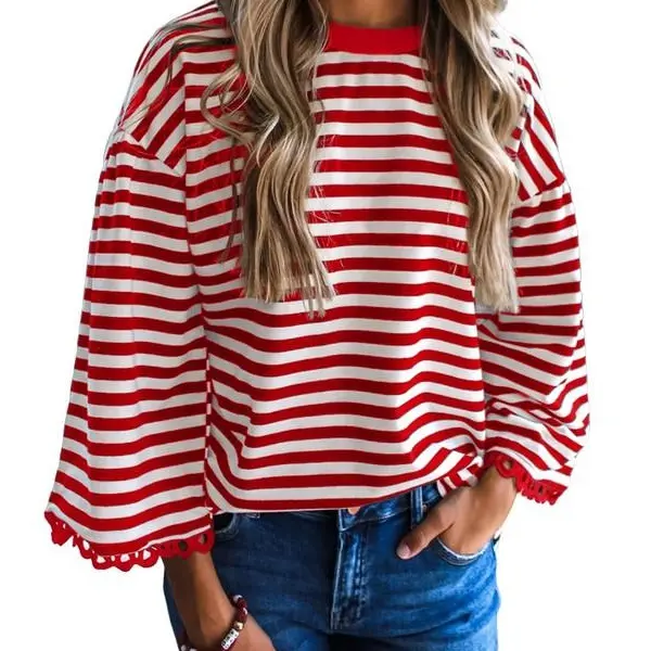 Dokotoo Sweatshirt for Women Long Sleeve Striped Oversized Sweatshirts Casual Crewneck Pullover Top 2026 Summer Outfits