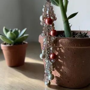 Pearly Pink Keychain with Beaded Design and Chain