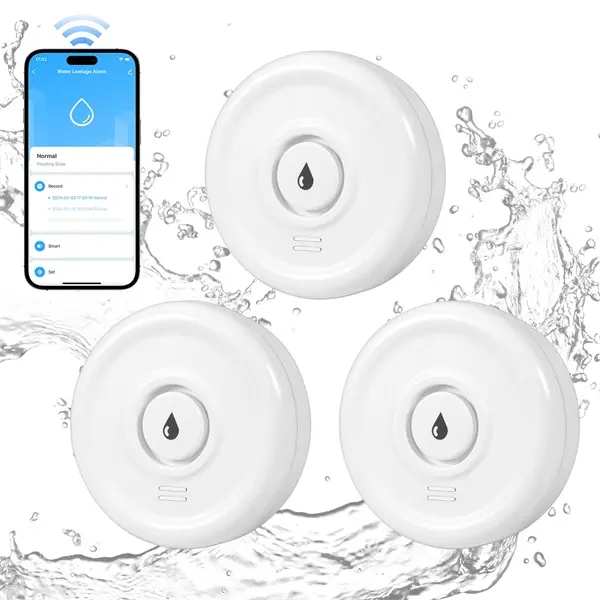Kerui 3-Pack WiFi Water Leak Sensor, Smart Home 100dB Alarm with Real-Time App Push Alerts, IP67 Waterproof Wireless, 2.4GHz WiFi Only, No Extra Hub Needed, for Basement Bathroom Pipe Leak Monitoring, Battery Not Included