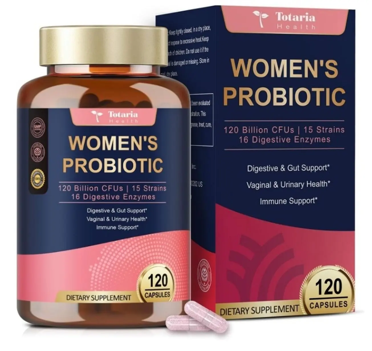 Probiotics for Women, 120 Billion Women Probiotic, with Akkermansia, Digestive Enzymes & Prebiotics, Cranberry, D-Mannose, for Gut, Vaginal, Urinary, Immune, PH Balance, 120 Vegan Capules
