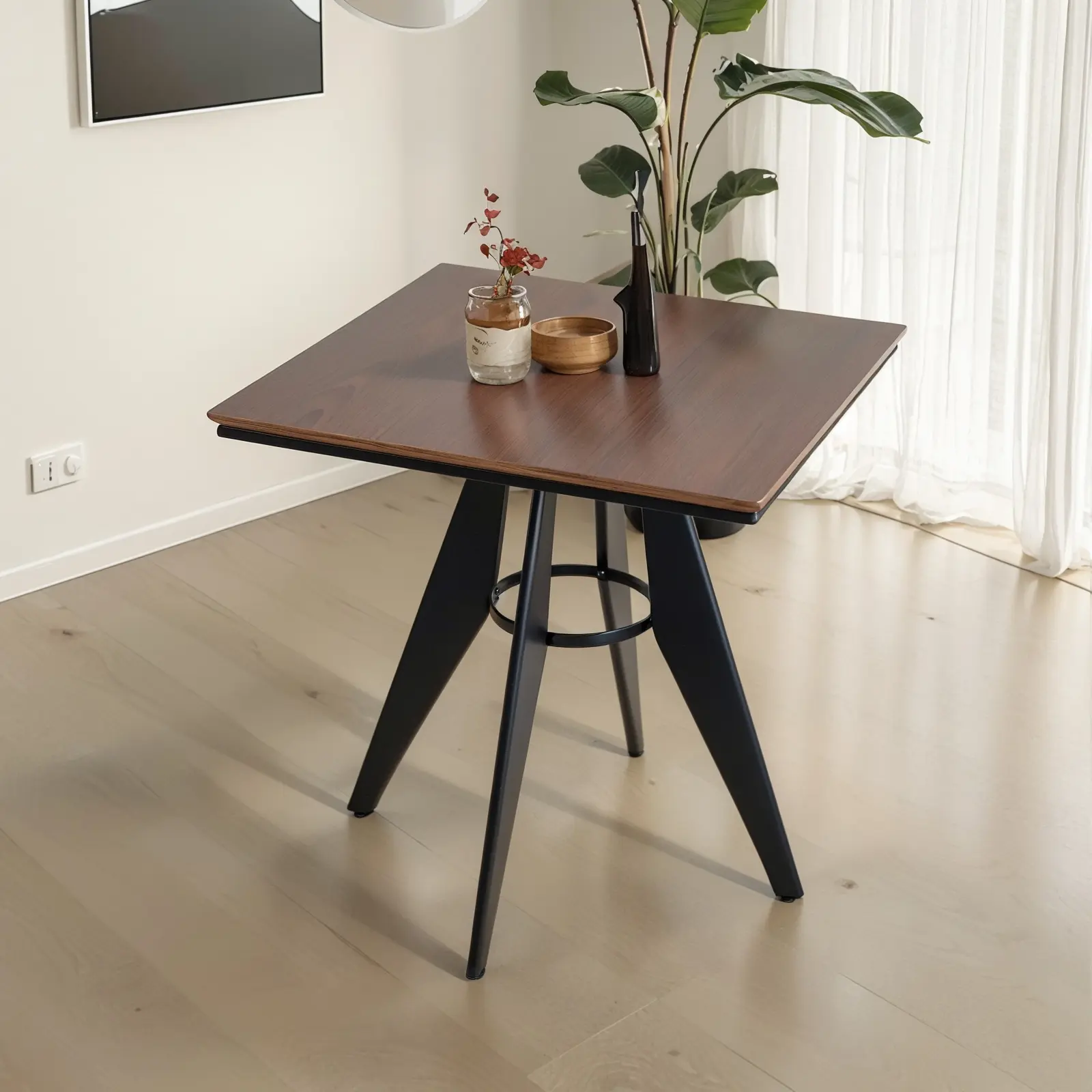 28inch Height Industrial Square Bar Table Vintage Side Table for Bed Room Farmhouse Dinner Table in Living Room Solid Walnut Wooden Table Top desk coffetable