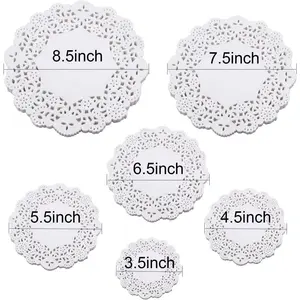 600 PCS Round Doilies, 3.5, 4.5, 5.5, 6.5, 7.5, 8.5 Inch Lace Doily Paper, Bulk Round Decorative Paper Placemats for Desserts, Cakes, Disposable Paper Placements