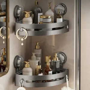 Triangle Suction Cup Bathroom Shelf 3 Layers, No Drilling Wall Mounted Storage Rack, Easy Install Corner Organizer
