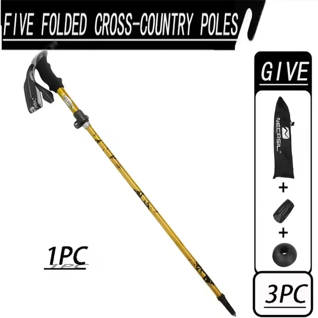 5-Section Folding Trekking Pole 7075 Aluminum Ultralight, Collapsible Hiking Stick with EVA Handle & Secure Lock, Portable Walking Pole for Outdoor Hiking Camping
