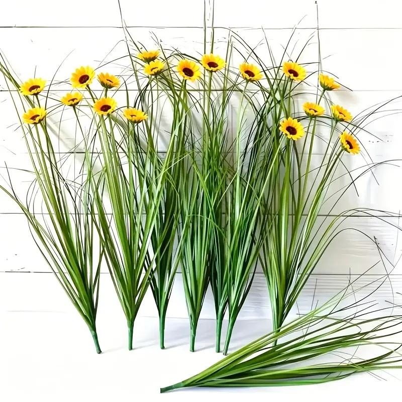 10-Pack Artificial Sunflower & Reed Grass Bundle – UV Resistant Outdoor Faux Onion Plants | Fade-Resistant Greenery for Porch, Garden, & Thanksgiving Home Decor
