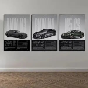 Set of 3 Solid Wood Art Print, Bmw Series M3,M4,M5 Performance Car Posters, Modern Wall Decor, Waterproof Home Decoration, Ideal Gift Set BLACK decoration